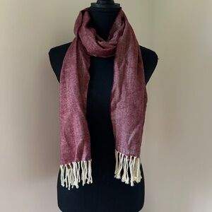 *CASHMERE FEEL* Maroon x Ivory Fashion Tassel Scarf